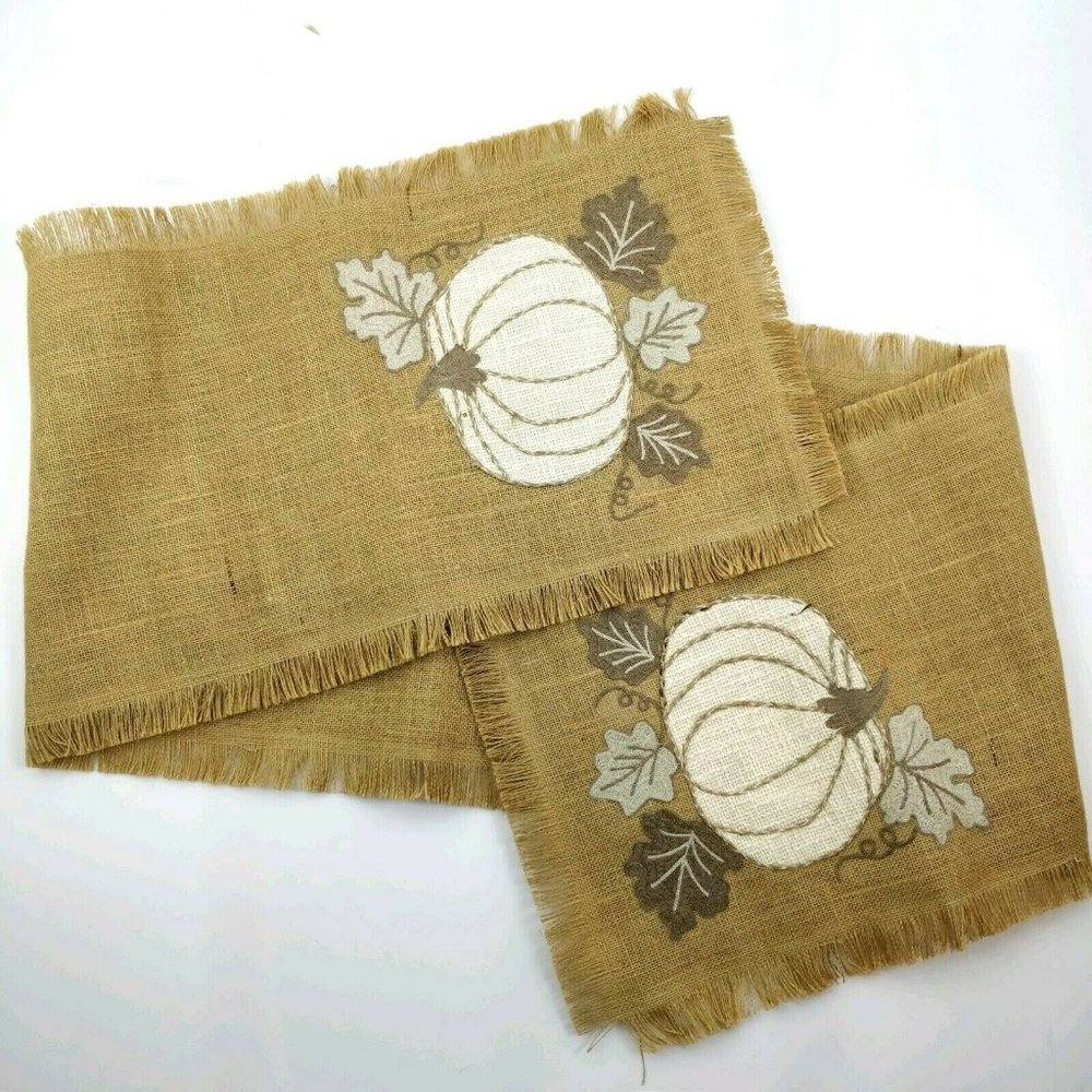 PIER 1 Imports 100% Jute Burlap Table Runner Pumpkins Fall Thanksgiving 13x72